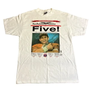 Vtg 1995 Super Bowl San Francisco 49ERS Steve Young Newspaper Shirt Men’s Large - Picture 1 of 10