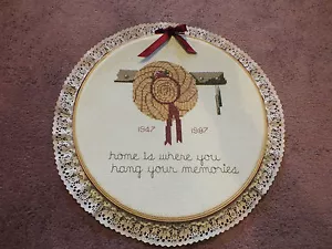 Wall Hanging Decor Handmade Embroidered Sampler "Home is Where U Hang Memories" - Picture 1 of 2