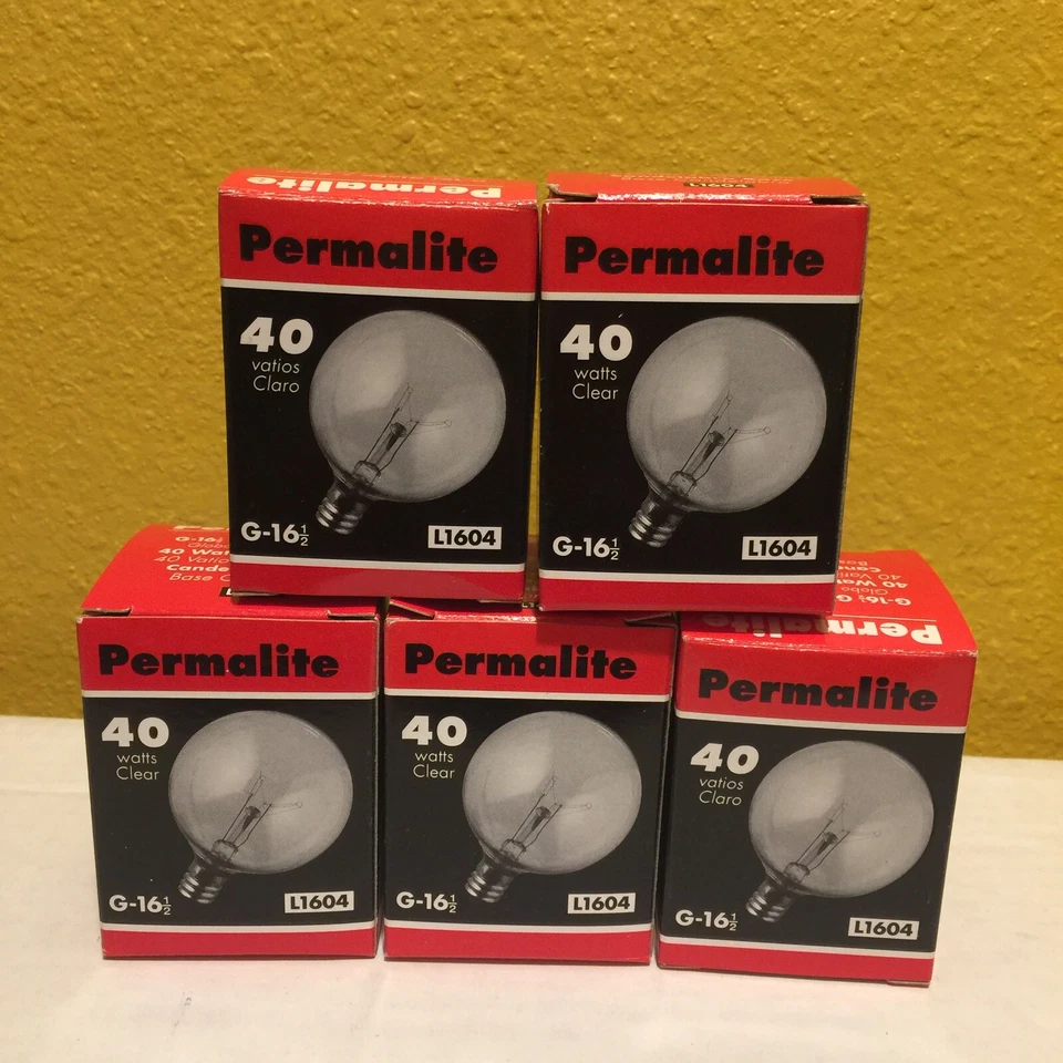 Permalite 40 vatios transparente larga vida G-16 1/2 L1604 lote de 5 nuevos Foto 1 de 4