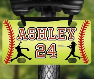 SOFTBALL MINI LICENSE PLATE #2 Personalized Name Kids Bikes Wagons Wall Batter - Picture 1 of 8