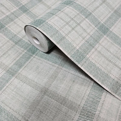 Vinyl Green Ralph heritage plaid faux fabric wallpaper 3D wallcoverings - Image 1 of 4