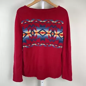 Vintage 90s Jones New York Aztec Sweater Red Southwestern Womens Large - Picture 1 of 6