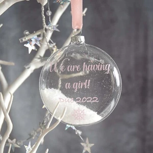  We Are Having A Girl Glass Hanging Bauble Christmas Tree Decoration  - Picture 1 of 2