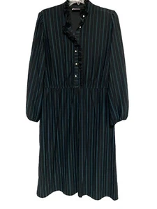 Vintage Romatic Goth Dress Victorian Beetlejuice Black Teal Semi-Sheer Size Med - Picture 1 of 9