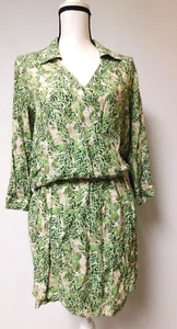 Cabi Leaf Print Faux Wrap Green Collared Dress Style 280 Medium - Picture 1 of 8
