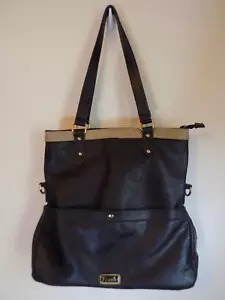 Fiorelli Handbag Tote Black with Tan Strip, Faux Leather 13"x13", Flat Bottom - Picture 1 of 7