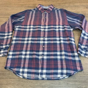 Tommy Bahama Mens Size Medium Long Sleeve Button Up Shirt Plaid 85% Linen B11 - Picture 1 of 24