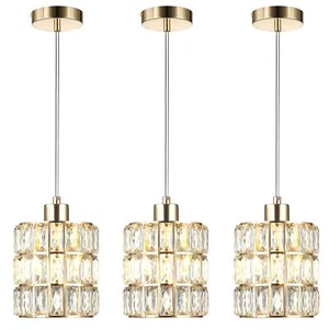 3 Pack Gold Crystal Pendant Light Modern Glam Light Kitchen Island With e26 Bul - Picture 1 of 7