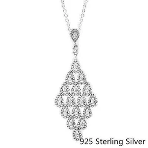 925 Sterling Silver CASCADING GLAMOUR NECKLACE Pave CZ 80mm (31 inch) Chain - Picture 1 of 3