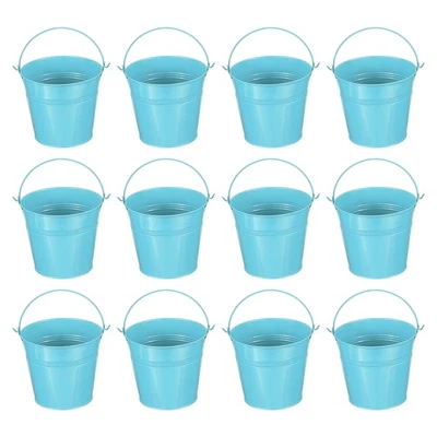 12 piezas cubos pequeños de metal de 5"x4,7" con mango mini cubo galvanizado azul Foto 1 de 4