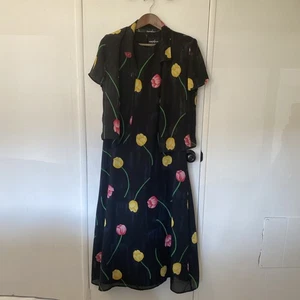 Positive Attitude 2-teiliges Maxikleid Set schwarz mit Tulpen Gr. 14 mit Jacke - Bild 1 von 9
