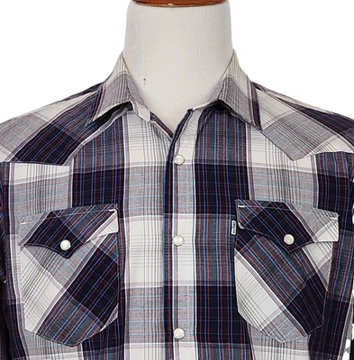 Levis Mens Western Shirt Size L Long Sleeve Plaid Pearl Snaps Standard Fit - Image 1 of 4