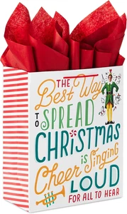 13" Large Elf Gift Bag with Tissue Paper (Movie Quote: "The Best Way to Spread C - Picture 1 of 12