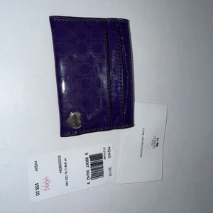 Neu mit Etikett Coach geprägtes Kartenetui flüssig glänzend schmale Geldbörse BV violett lila glänzend - Bild 1 von 2