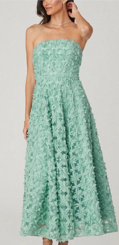 NWT Shoshanna Jennifer Aqua Gold Strapless Maxi A-line Formal SILK Dress sz 4  - Изображение 1 из 1
