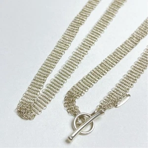 Tiffany Somerset Mesh Toggle Necklace 925 Circle Bar - Picture 1 of 8