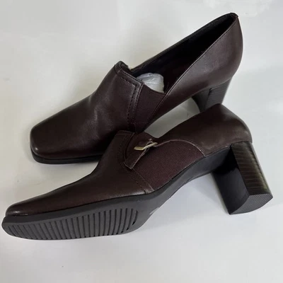 LIZ BAKER Leather Block Heel Slip On Maple Brown Shoe Size 7.5M NEW - Image 1 of 4