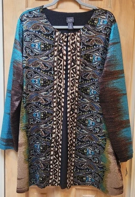 Chico's Travelers Collection Talla 3 (XL) Chaqueta Larga Paisley Triturada Boho Artística Foto 1 de 4
