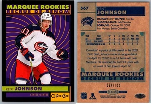 22-23 O-PEE-CHEE MARQUEE ROOKIES BLACK - KENT JOHNSON RC /100 #567 BLUE JACKETS - Picture 1 of 1