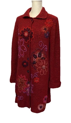 Susan Bristol длинный кардиган на пуговицах свитер красный цветочный вручную вышитый маленький - Изображение 1 из 4