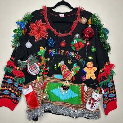 Suéter Feo Navidad Feliz Navidad ENLUCES Oropel Fiesta de Navidad Ganador Talla 3X Foto 1 de 4