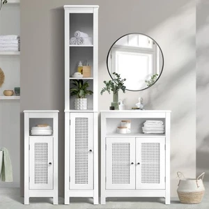 Oikiture Storage Cabinet Floor Cupboard Laundry Rattan Door White - Picture 1 of 40