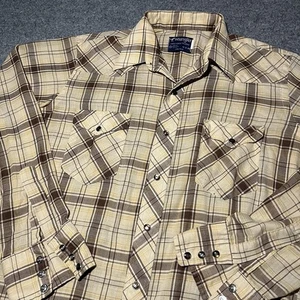 Vintage 80s Wrangler Shirt Mens 16x34 Pearl Snap Cowboy Long Sleeve Made in USA - Picture 1 of 12