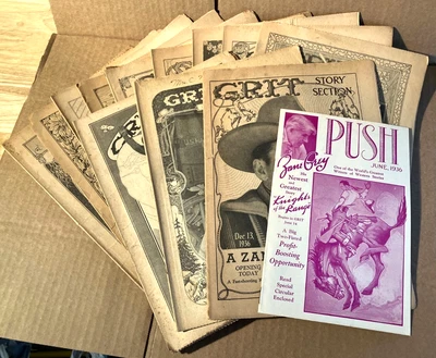 ВИНТАЖНЫЙ «PUSH» 1936 журнал и 12 «GRIT» Зейн серый газеты вставки - Изображение 1 из 4