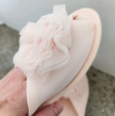 Vintage Glamor Skuffs Slippers Medium 6.5-7.5 Light Pink Peep Toe Nylon Boudoir - Image 1 of 4