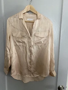 Equipment Pink Black Dot 100% Silk Long Sleeve Button Down Blouse Top Size XS - Picture 1 of 6