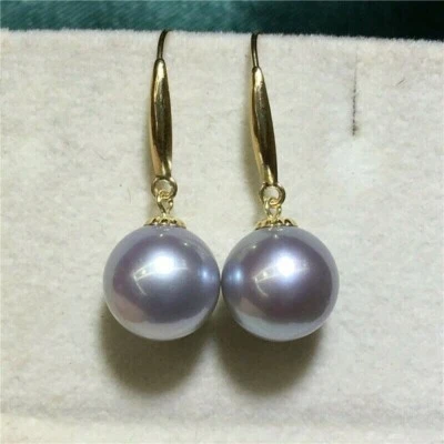 Pendientes colgantes naturales AAA+ 9-10mm GRIS redondos perlas Akoya oro 18k Foto 1 de 4