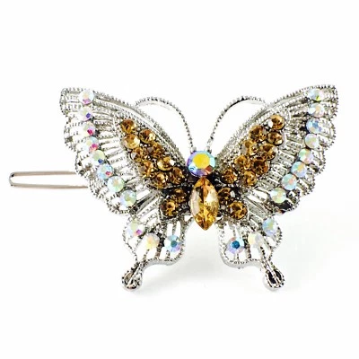 USA WOMENS Butterfly Hair Clip Rhinestone Crystal Hairpin Elegant Cute Brown - Image 1 of 4