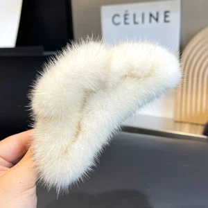 Women's Girls Real Mink Fur Hair Clip Hair Claw pabobby Pin Hairpin Barrette - Picture 1 of 17