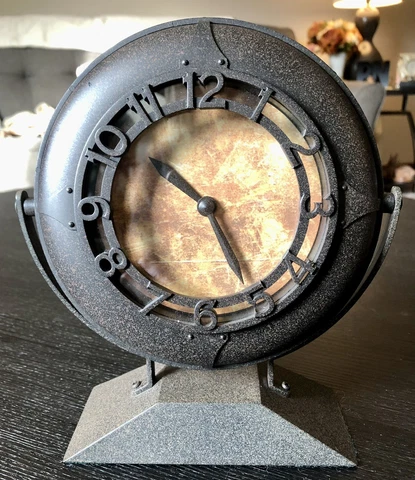 Black Nautical Rotating Desk Clock Metal Composite Pedestal Tan Face Works Sharp Cover