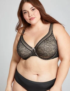 NWT Cacique Black Lace Underwire Modern Lace Unlined Full Coverage Bra Size: 38J - Picture 1 of 13