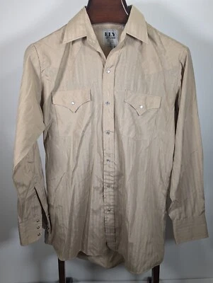 Camisa Ely Cattleman Para Hombre Talla M Tostada Perla Rayas a Presión LS Mezcla de Poliéster Occidental Foto 1 de 4