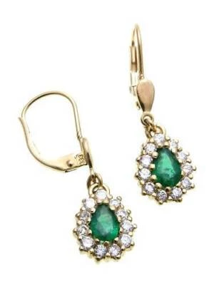 Damen Ohrringe Hänger echt Smaragd Gold 333 Zirkonia Ohrhänger Gelbgold Qualität - Bild 1 von 2