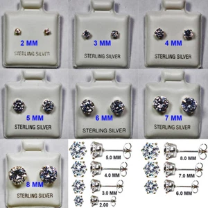 Pendiente de perno redondo de plata esterlina 925 de 2-8 mm circonio cúbico caja suelta libre EE. UU. - Imagen 1 de 5