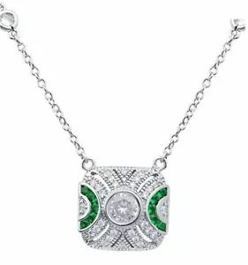 CZ by Kenneth Jay Lane Emerald & White Cubic Zirconia Rhodium Plated Necklace - Picture 1 of 8