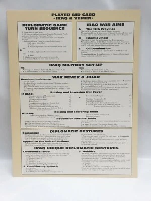 A Line in The Sand Board Game 1991 Replacement Part PLAYER AID CARD IRAQ & YEMEN - Image 1 of 2
