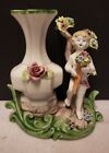 Vintage CAPODIMONTE Vase with Child & Flowers Made in Italy  EUC 