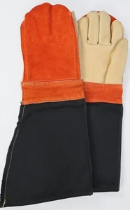 Strapazierfähige Leder/Stoff Handschuhe zum Schweißen/Grillen - XXL (?) Markenlos NEU - Bild 1 von 3
