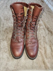 Justin Rich Brown Leather Lace Up Roper Cowboy Boots Distressed SZ 7.5 - Picture 1 of 4