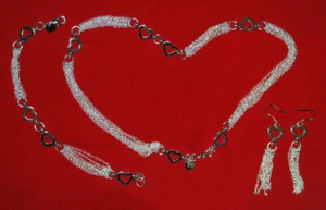 925 Sterling Silber Halskette Ohrring Armband Wurf Herz 3 in1 Valentinstag 5 - Bild 1 von 1