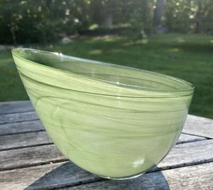 Green Glass Swirl Abstract Modern Made In Turkey Candle Bowl - Picture 1 of 9