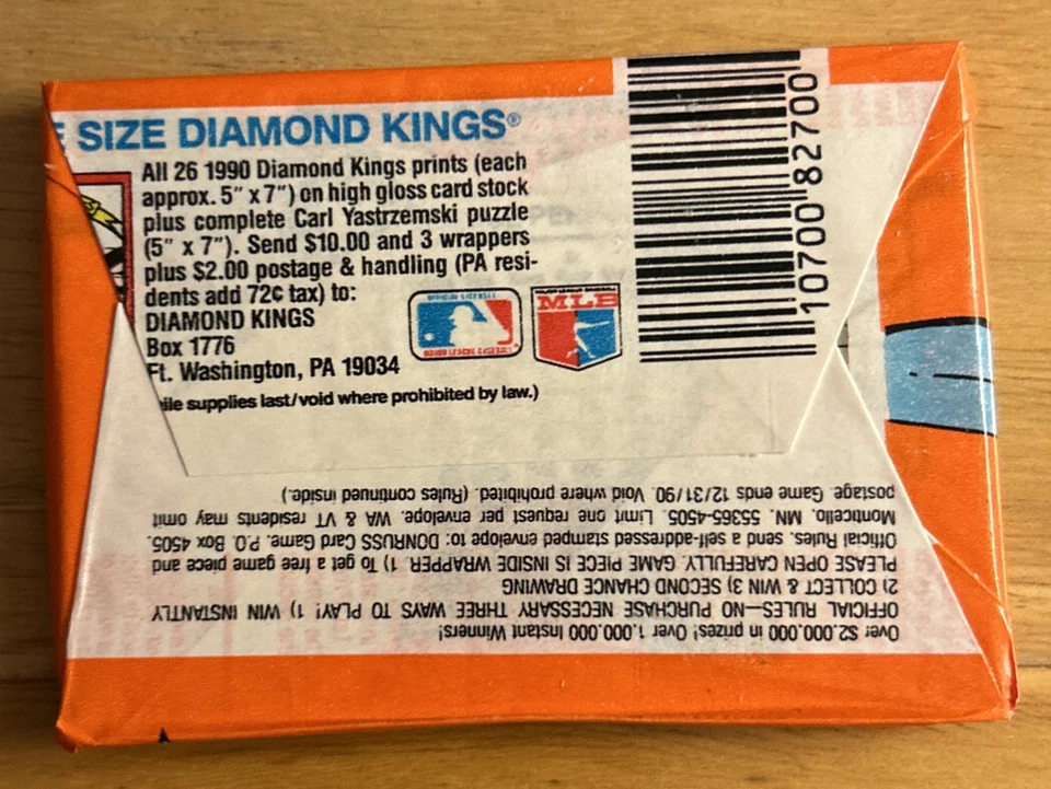 1990 Donruss Baseball Card Wax Pack Don Slaught Yankees Showing On Back