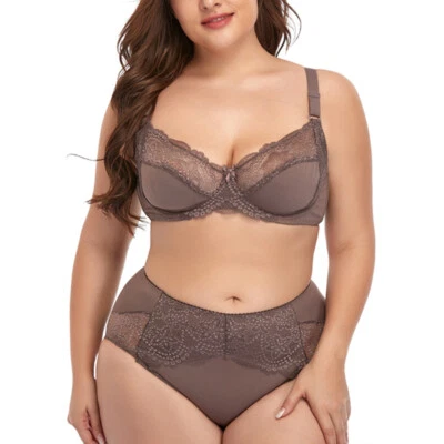 Plus Size Bras Set Panties Lace Unpadded Brassiere Women Sexy Lingerie Underwear - Image 1 of 4