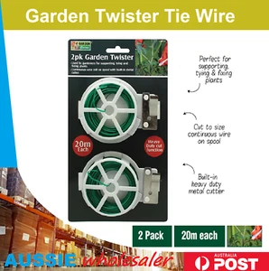 4x 20 M Garden Twister Tie Wire Bundle Cable Twine Green Plastic Coated Roll - Picture 1 of 4