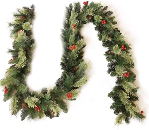 Artificial Christmas Garland with Pine Cones and Red Berries,9 Foot by 10 Inch X - Picture 1 of 9