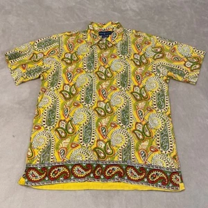 Vintage Ralph Lauren Bob Shirt Men Medium Yellow Paisley Hawaiian Button Up Camp - Picture 1 of 12